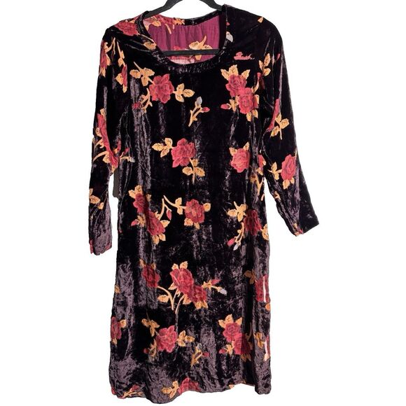 Silk Crushed Burnout Velvet‎ Floral Dress Sheer Purple Side Slits Whimsigoth S* - Picture 1 of 10